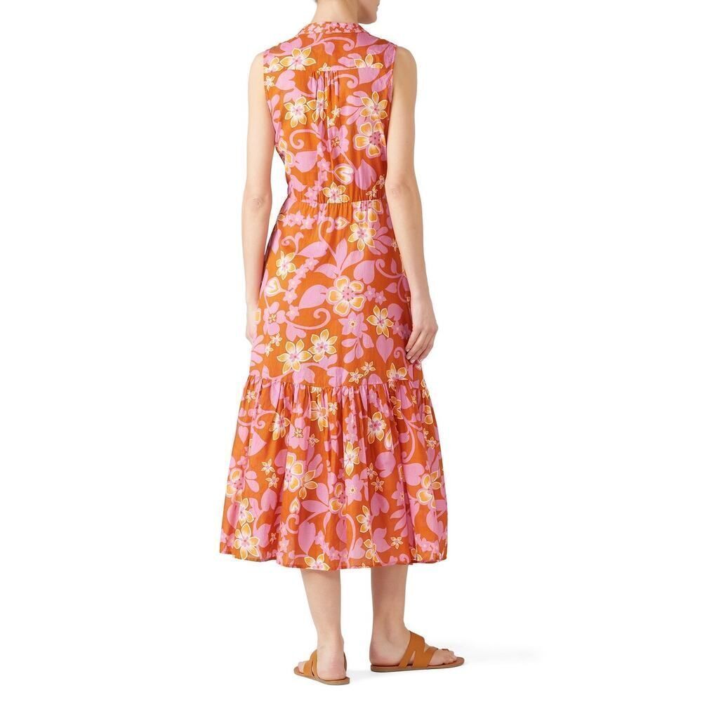 Warm Sierra Midi Dress Women's Size 1 Pink Orange Floral Ruffle Sleeveless RTR - Picture 2 of 15